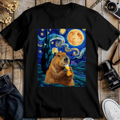 Cute Capybara Shirt, Funny Capybara Unisex T-Shirt/Hoodie/Sweatshirt HLT00 - Capybara in Van Gogh Starry Night Don_t Worry Be Capy Cappy T-Shirt