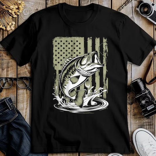 Funny Fishing Shirt, Gift For Fishing Lover Unisex T-Shirt/Hoodie/Sweatshirt HLT00 - Fishing Camo Bass Fish American Flag Men_s Graphic Fishing T-Shirt