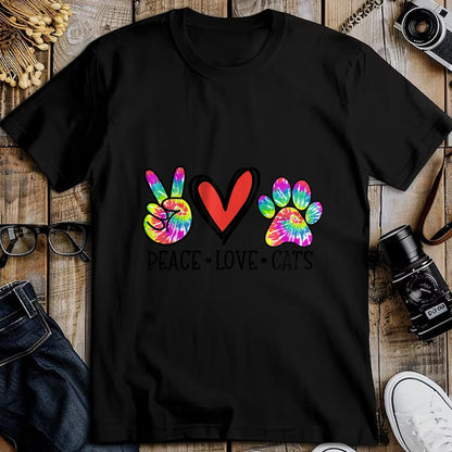 Cat Love Shirt, Funny Cat Lover Gift UnisexT-Shirt/Hoodie/Sweatshirt HLT00 - Peace Love Cats Paws Tie Dye Rainbow Animal Rescue Womens T-Shirt