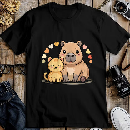 Cute Capybara Shirt, Funny Capybara Unisex T-Shirt/Hoodie/Sweatshirt HLT00 - Cute Cat and Capybara Friends Funny Pet Lovers Casual Wear T-Shirt