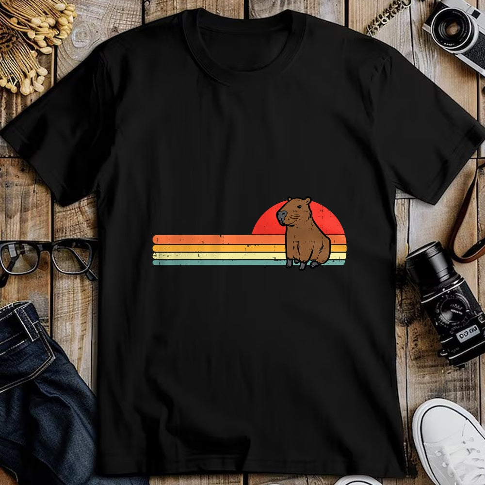 Cute Capybara Shirt, Funny Capybara UnisexT-Shirt/Hoodie/Sweatshirt HLT00 - Capybara Chest Sunset Retro Capy Rodent Men Women Kids Youth T-Shirt