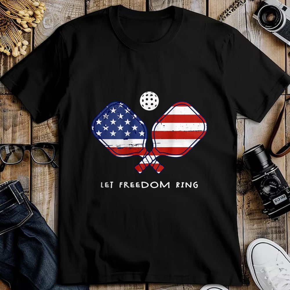 Funny Pickleball Shirt, Pickleball Lover Unisex T-Shirt/Hoodie/Sweatshirt HLT00 - Front Back Pickleball Let Freedom Ring July 4th Pickleball T-Shirt
