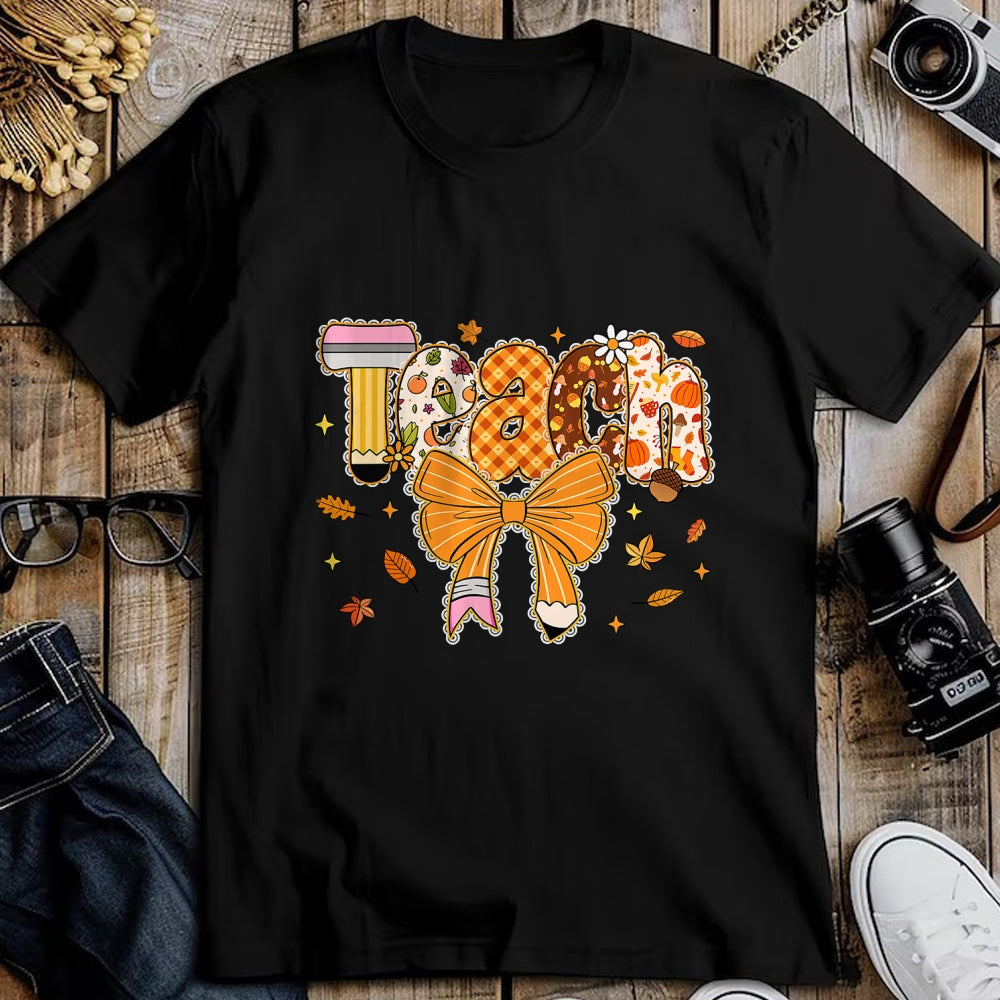 Best Teacher Shirt, Funny Teacher UnisexT-Shirt/Hoodie/Sweatshirt HLT00 - Thanksgiving Teacher Pencil Bow One Thankful Teacher Fall T-Shirt