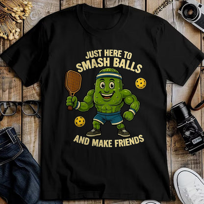 Funny Pickleball Shirt, Pickleball Lover Unisex T-Shirt/Hoodie/Sweatshirt HLT00 - Just Here to Smash Balls and Make Friends Funny Pickleball T-Shirt, Men, Black, 3X-Large