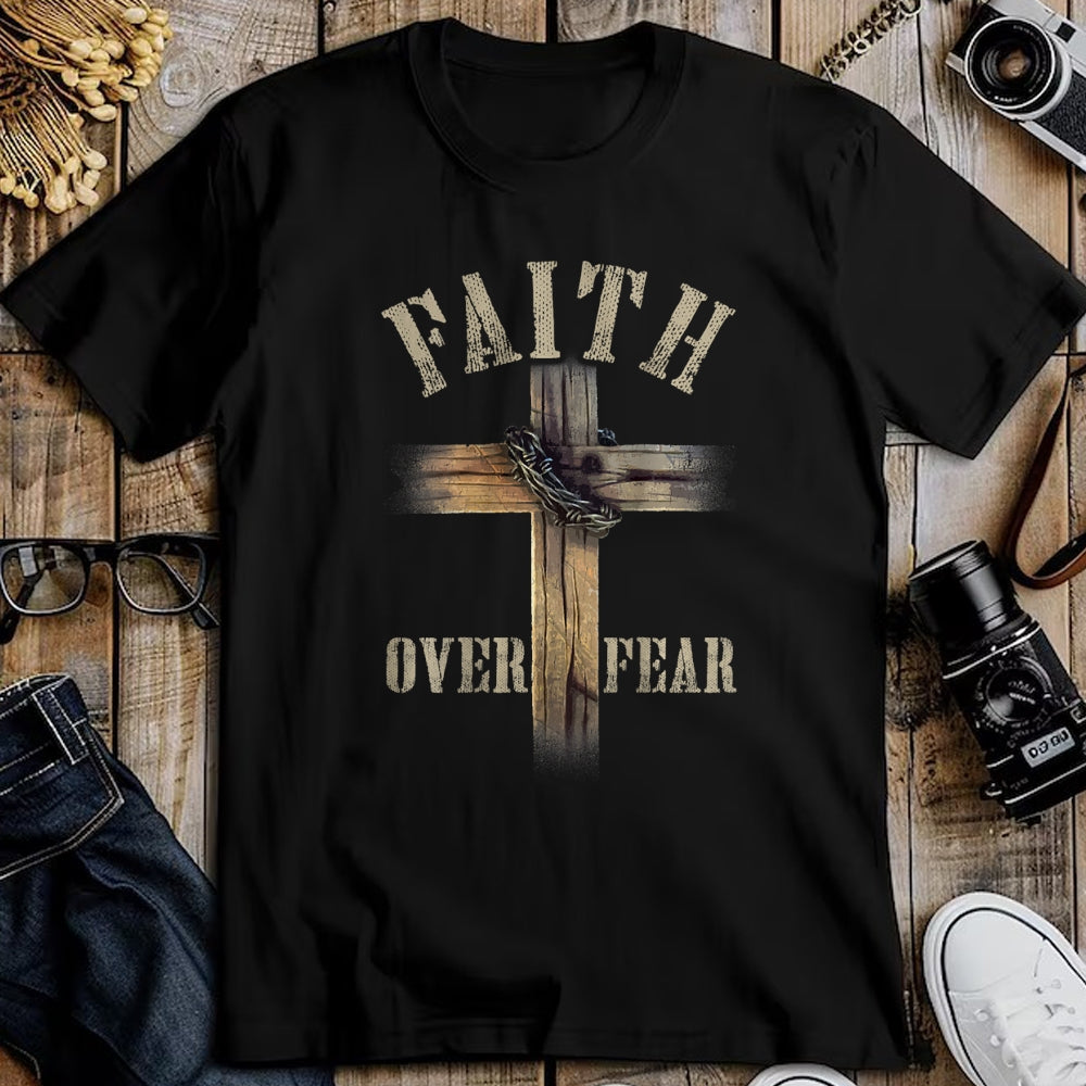 Christian Tee, Christian Faith Unisex T-Shirt/Hoodie/Sweatshirt HLT00 - Faith Over Fear American Christian Cross God Jesus (on back) T-Shirt (1)