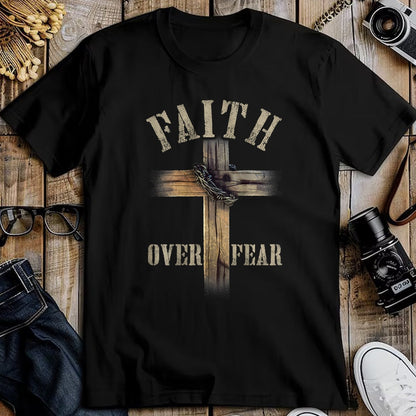 Christian Tee, Christian Faith Unisex T-Shirt/Hoodie/Sweatshirt HLT00 - Faith Over Fear American Christian Cross God Jesus (on back) T-Shirt (1)