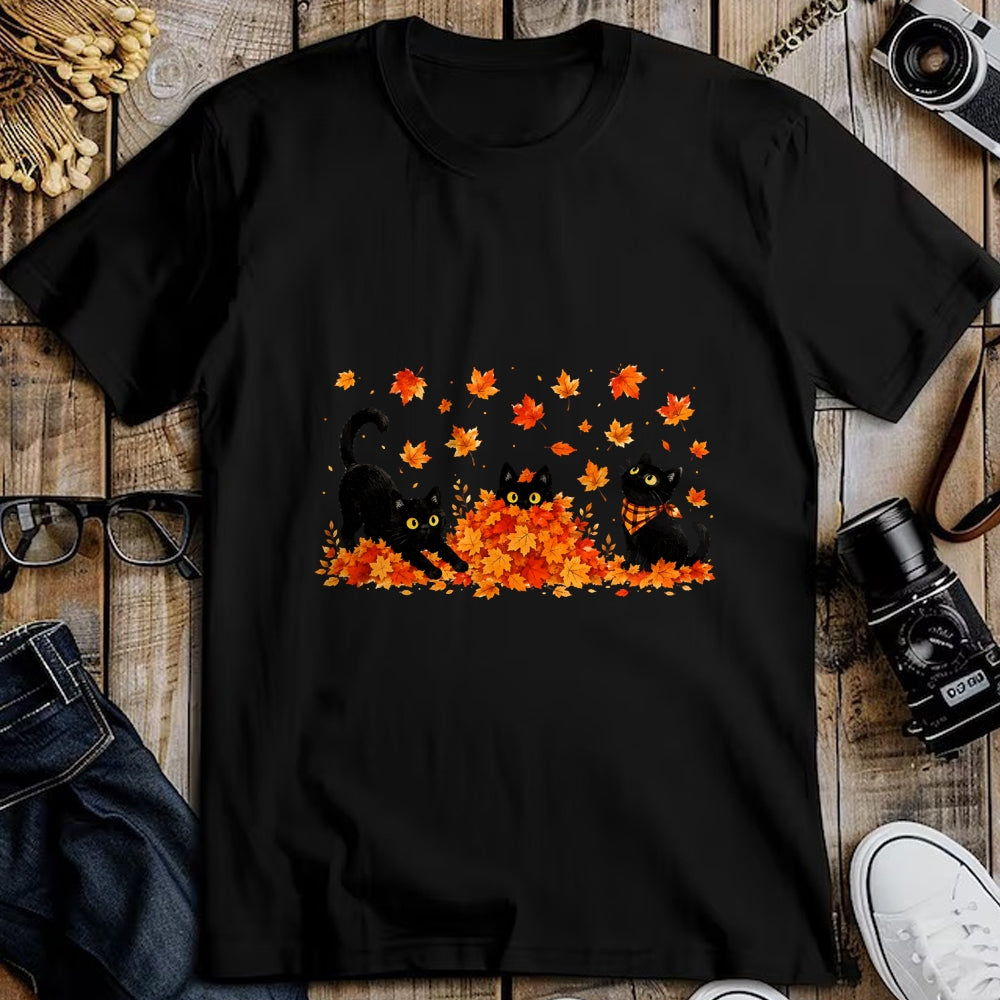 Best Thanksgiving Family Shirt , Funny Thanksgiving UnisexT-Shirt/Hoodie/Sweatshirt HLT00 - Cute Black Cats Playing in Fall Leaves Thanksgiving Autumn T-Shirt