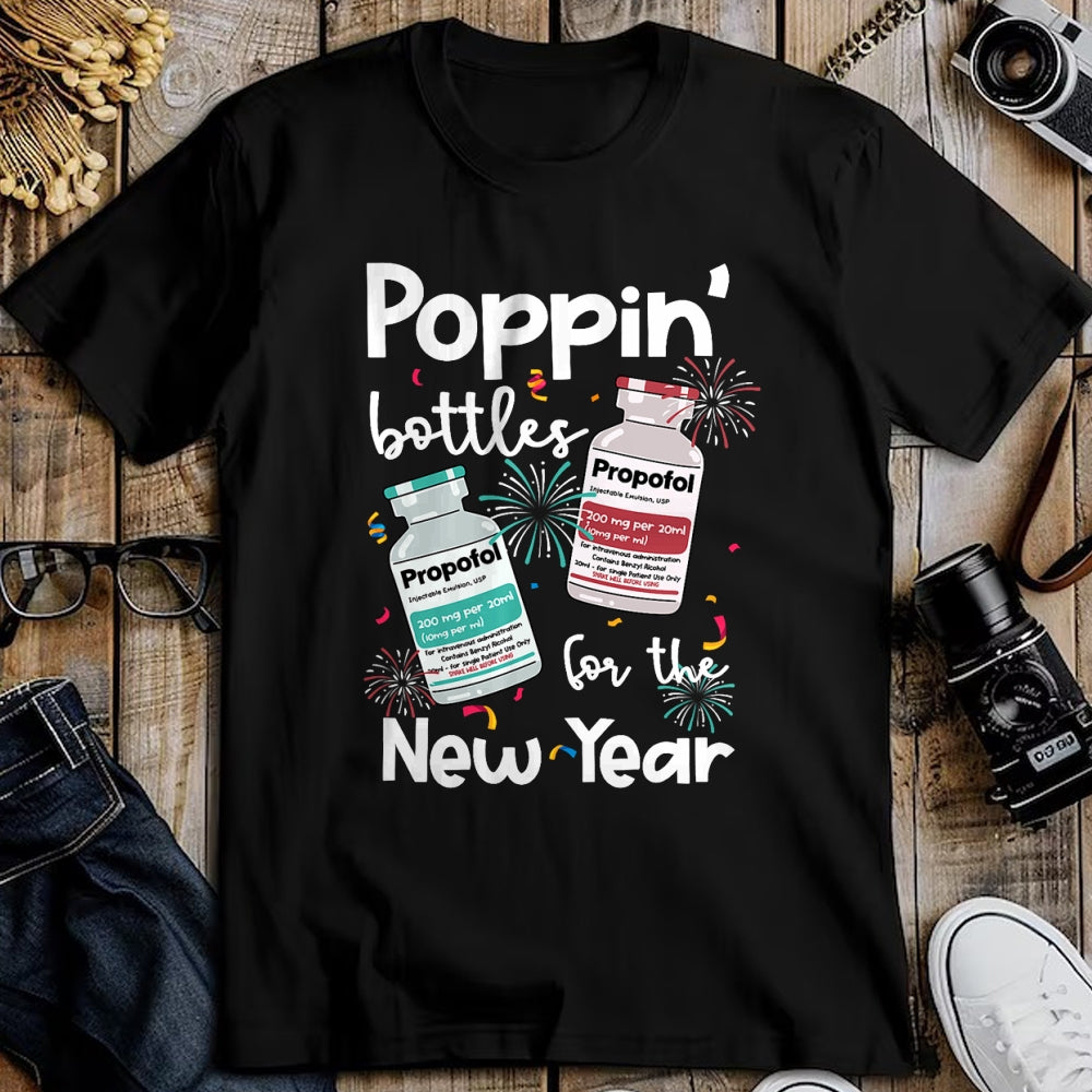 Funny Nurse Shirt, Nurse Unisex T-Shirt/Hoodie/Sweatshirt HLT00 - ICU Nurses New Year Eve Outfits Poppin Bottles PICU ER Nurse T-Shirt