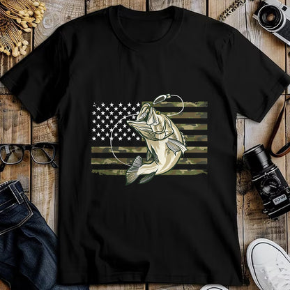 Funny Fishing Shirt, Gift For Fishing Lover Unisex T-Shirt/Hoodie/Sweatshirt HLT00 - Fishing Camouflage US American Flag Bass Fish Fisherman Camo T-Shirt