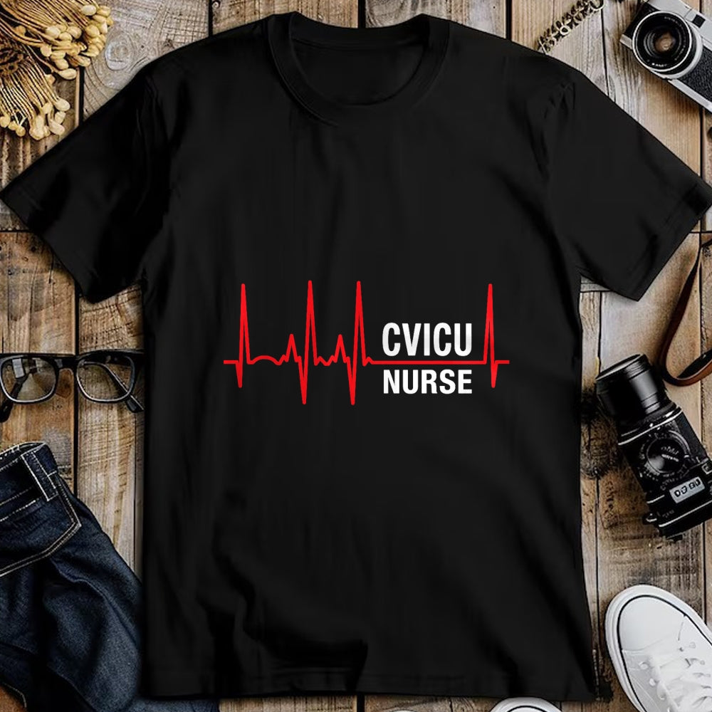 Funny Nurse Shirt, Nurse Unisex T-Shirt/Hoodie/Sweatshirt HLT00 - CVICU Nurse Cardiovascular ICU Nurse Heartbeat T-Shirt