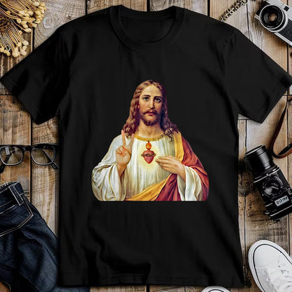 Christian Tee, Christian Faith Unisex T-Shirt/Hoodie/Sweatshirt HLT00 - Jesus Christ Sacred Heart Peace Sign Portrait T-Shirt