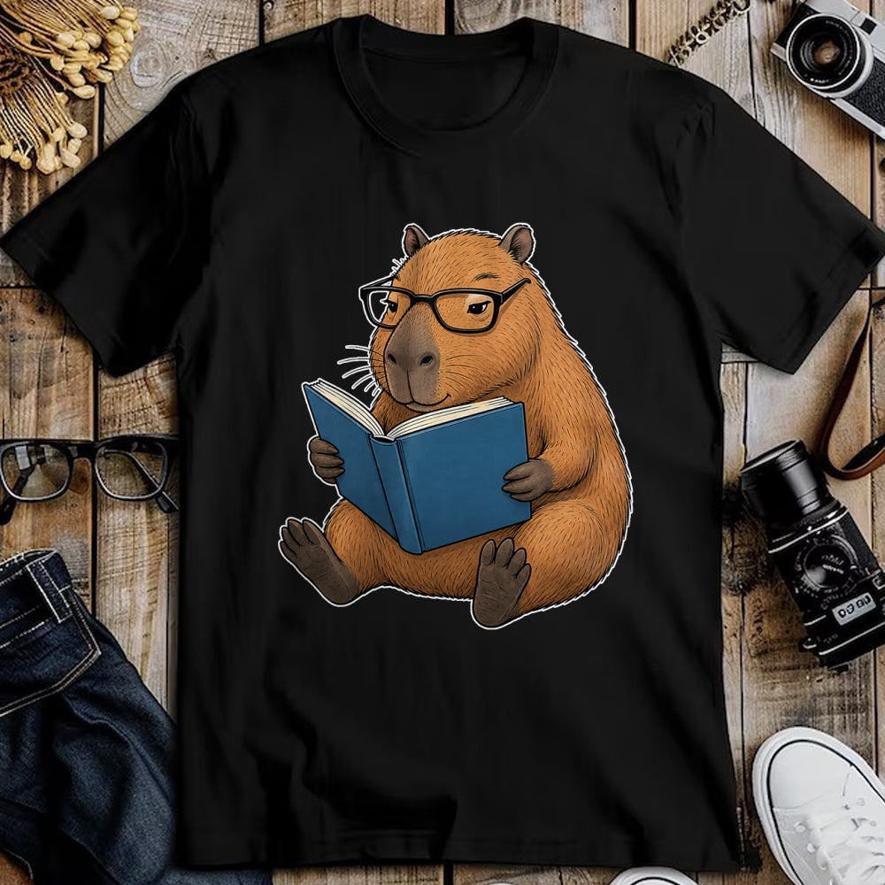 Cute Capybara Shirt, Funny Capybara UnisexT-Shirt/Hoodie/Sweatshirt HLT00 - Capybara Bookworm Reading Book Funny Graphic T-Shirt