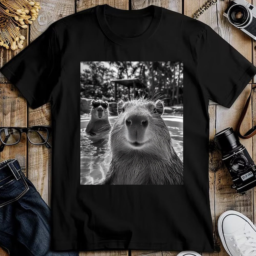 Cute Capybara Shirt, Funny Capybara Unisex T-Shirt/Hoodie/Sweatshirt HLT00 - Funny Capybara Selfie T Shirts for Men and Women Cute Animal Tees