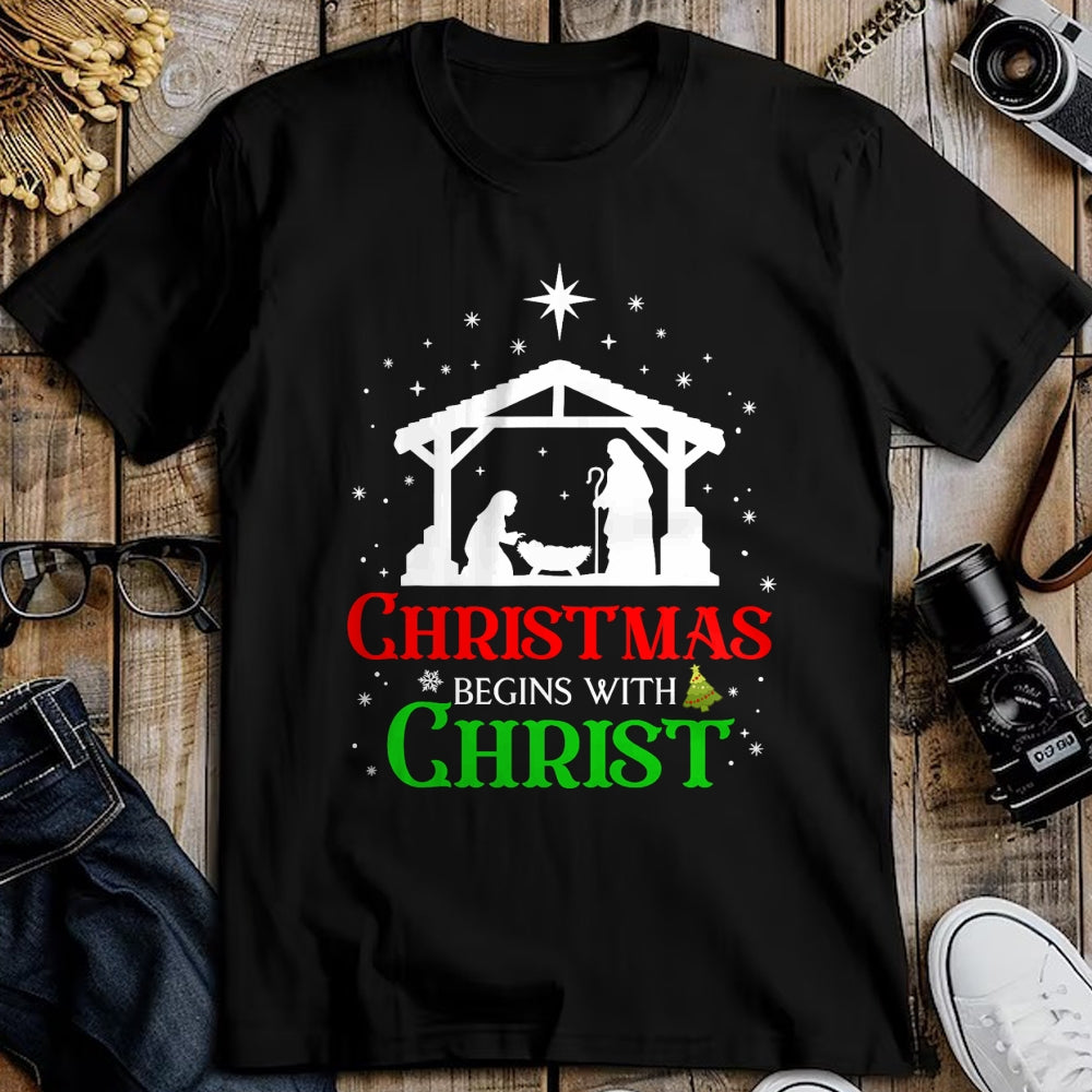 Christian Tee, Christian Faith Unisex T-Shirt/Hoodie/Sweatshirt HLT00 - Christmas Begins With Christ Christian Religious Jesus Xmas T-Shirt