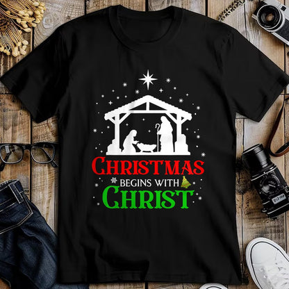 Christian Tee, Christian Faith Unisex T-Shirt/Hoodie/Sweatshirt HLT00 - Christmas Begins With Christ Christian Religious Jesus Xmas T-Shirt