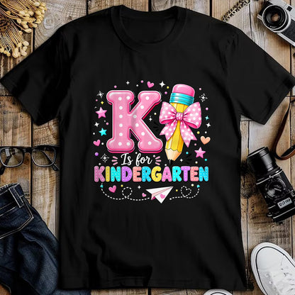 Best Student Shirt, Funny Back To School UnisexT-Shirt/Hoodie/Sweatshirt HLT00 - K is for Kindergarten Teacher Coquette Bow Back to School T-Shirt