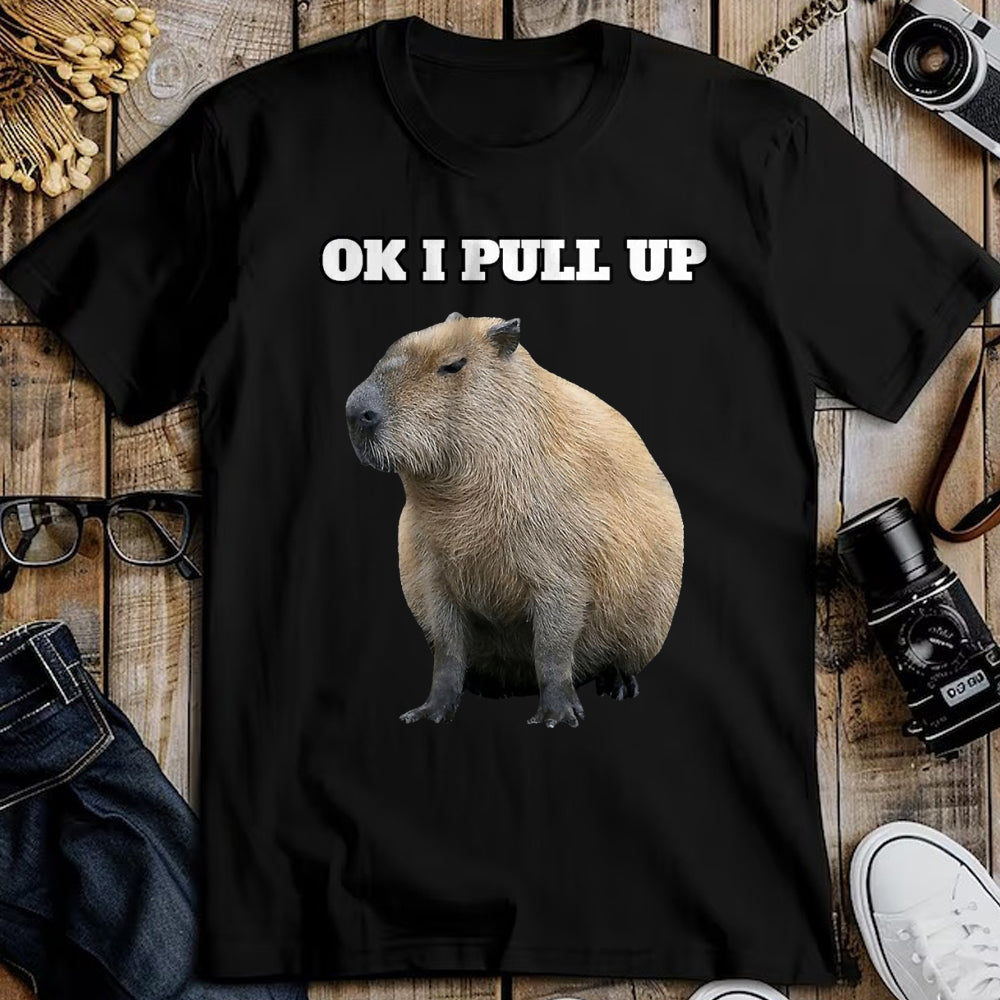 Cute Capybara Shirt, Funny Capybara Unisex T-Shirt/Hoodie/Sweatshirt HLT00 - Ok I Pull Up Capybara T-Shirt