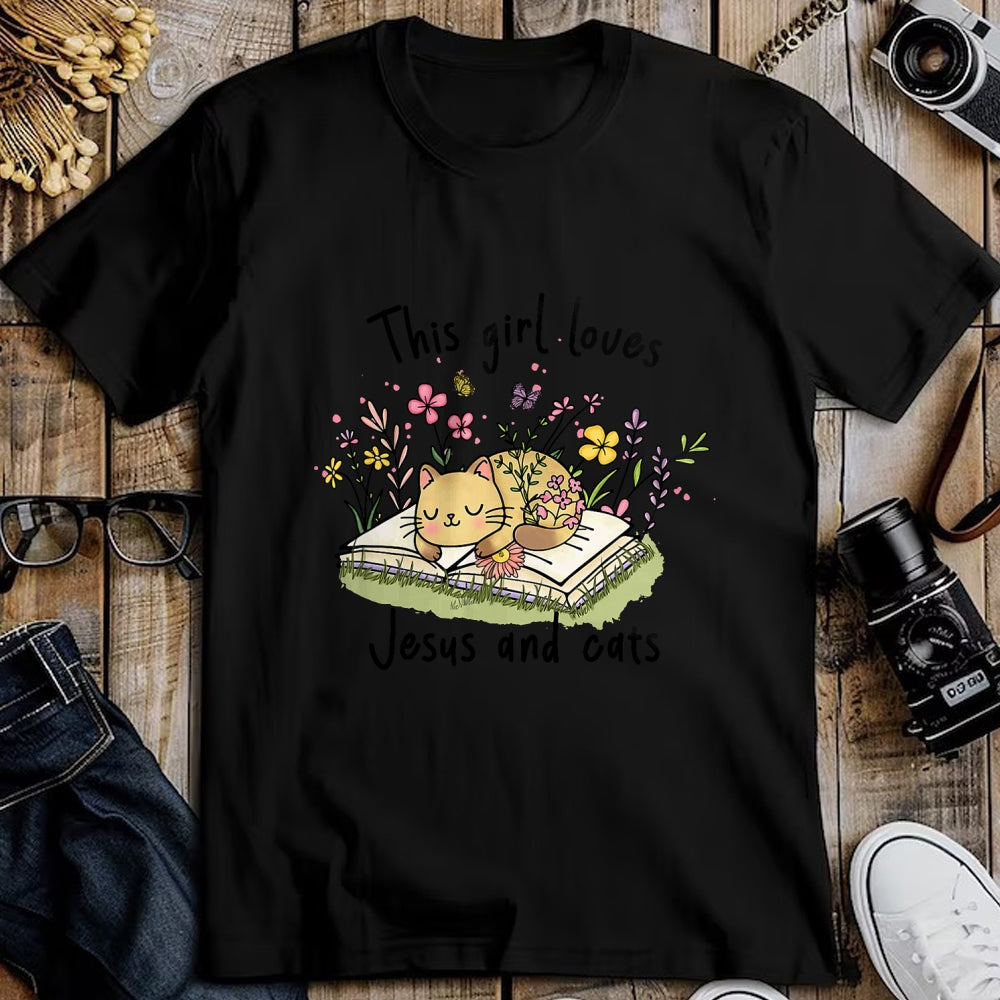 Cat Love Shirt, Funny Cat Lover Gift UnisexT-Shirt/Hoodie/Sweatshirt HLT00 - This Girl Loves Jesus and Cats Cute Christian T-Shirt