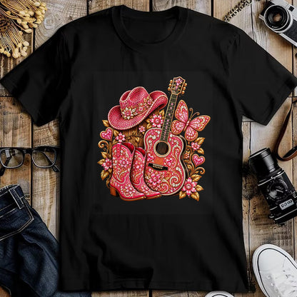 Guitar Lover Shirt, Funny Guitar UnisexT-Shirt/Hoodie/Sweatshirt HLT00 - Bedazzled Butterfly Pink Cowboy Guitar Country T-Shirt