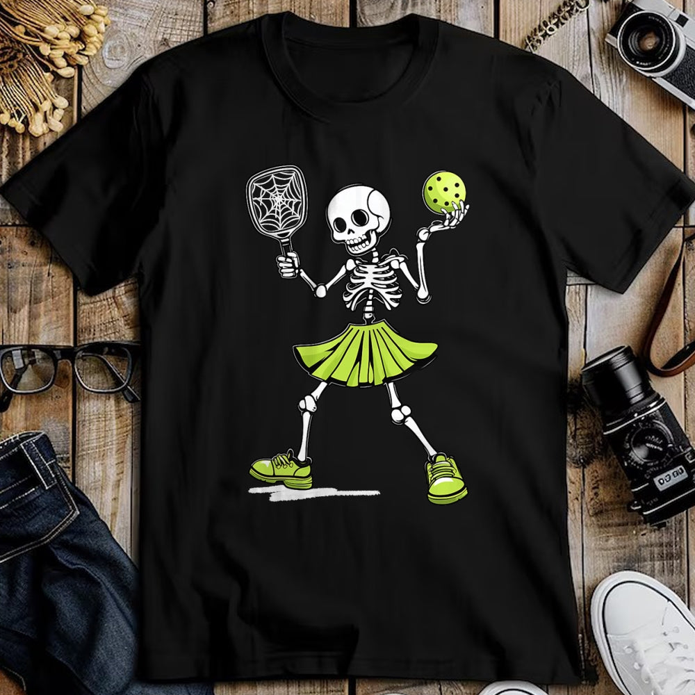 Funny Pickleball Shirt, Pickleball Lover Unisex T-Shirt/Hoodie/Sweatshirt HLT00 - Spooky Pickleball Halloween Skeleton Costume Women T-Shirt