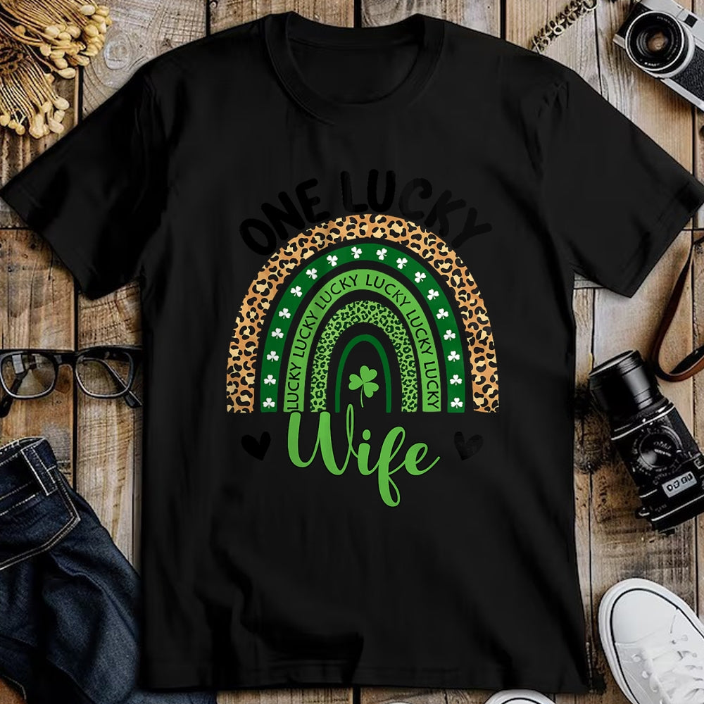 Best Wife Shirt, Wife and Husband Unisex T-Shirt/Hoodie/Sweatshirt HLT00 - Gift for wife T shirt, lucky wife   Womens One Lucky Wife Leopard Rainbow St Patricks Day Shamrock T