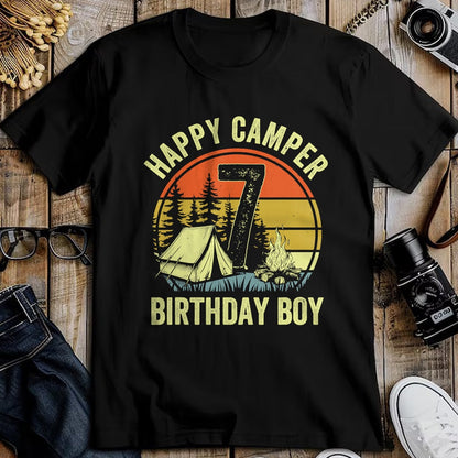 Funny Camping Shirt, Gift For Camping Lover Unisex T-Shirt/Hoodie/Sweatshirt HLT00 - Happy Camper 7 Funny Camping Campfire 7th Birthday Boy T-Shirt