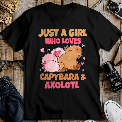 Cute Capybara Shirt, Funny Capybara Unisex T-Shirt/Hoodie/Sweatshirt HLT00 - Just A Girl Loves Capybara And Axolotl Salamander Lover T-Shirt