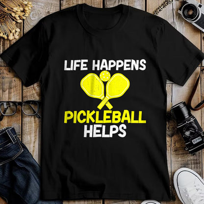 Funny Pickleball Shirt, Pickleball Lover Unisex T-Shirt/Hoodie/Sweatshirt HLT00 - Womens Life Happens Pickleball helps Pickleball V-Neck T-Shirt