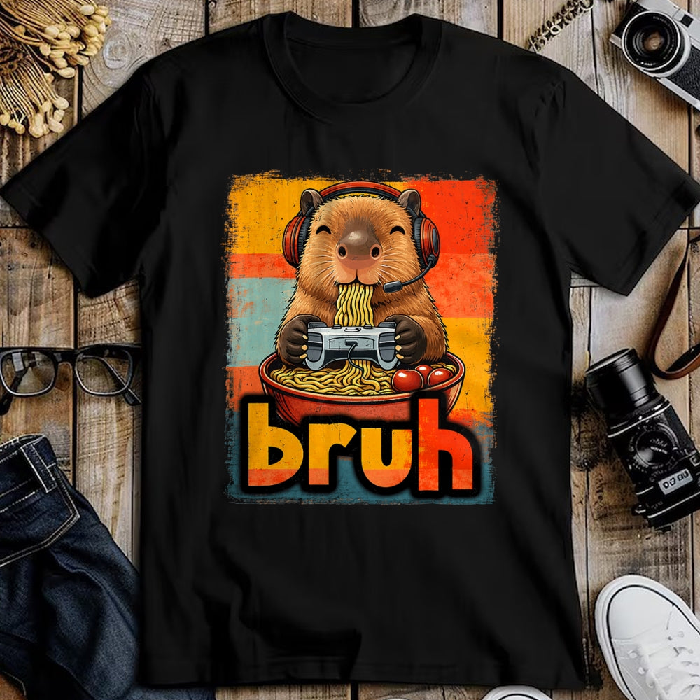 Cute Capybara Shirt, Funny Capybara UnisexT-Shirt/Hoodie/Sweatshirt HLT00 - Bruh Capybara Eat Ramen Gaming Japanese Men Boy Kid T-Shirt