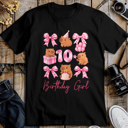 Cute Capybara Shirt, Funny Capybara Unisex T-Shirt/Hoodie/Sweatshirt HLT00 - Coquette 10th Birthday Girl Cute Capybara Bow 10 Year Old T-Shirt