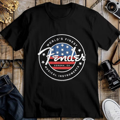 Guitar Lover Shirt, Funny Guitar UnisexT-Shirt/Hoodie/Sweatshirt HLT00 - Fender American Flag Circle Stamp Logo T-Shirt