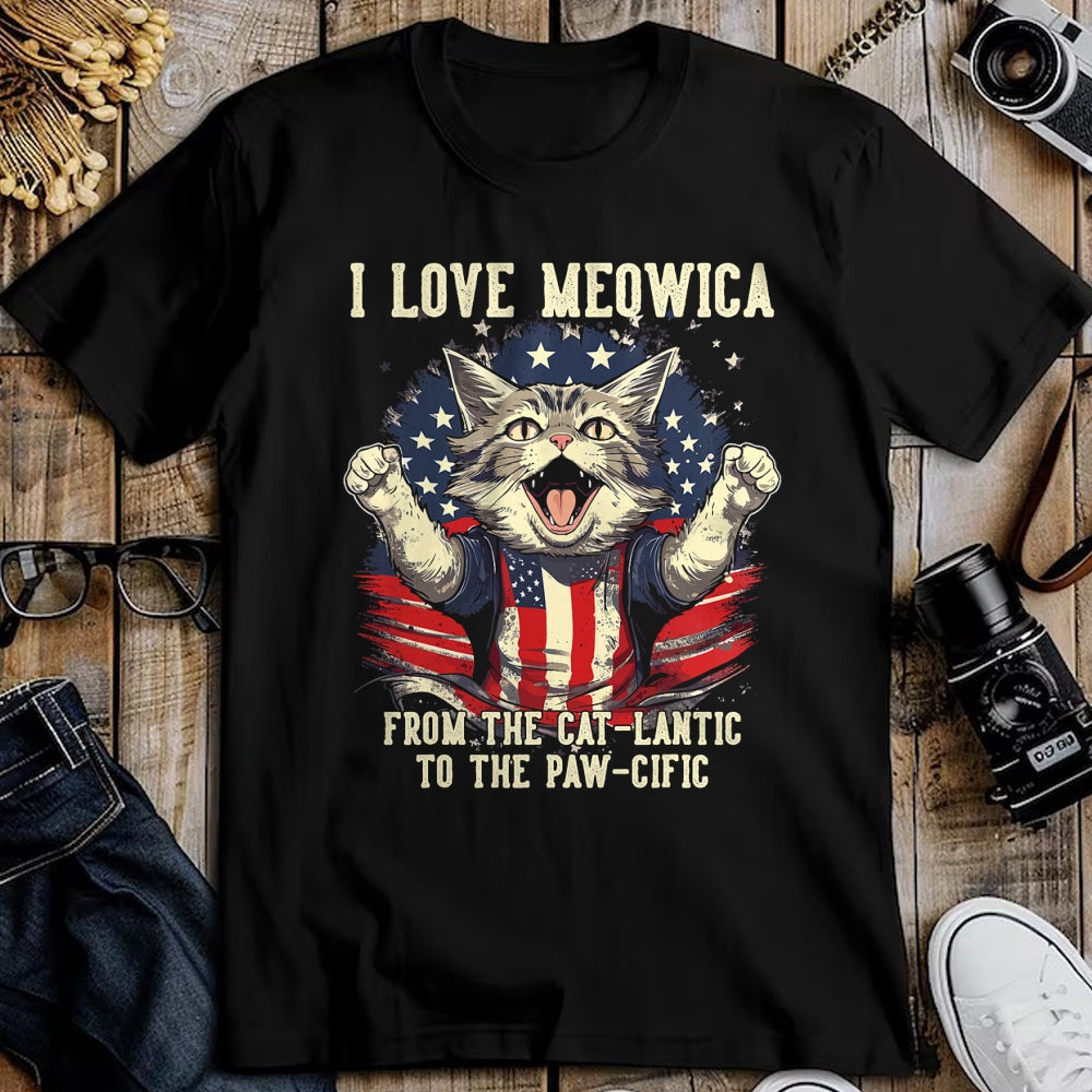 Cat Love Shirt, Funny Cat Lover Gift T-Shirt/Hoodie/Sweatshirt HLT00 - 4th July Cat Lover, I Love Meowica Patriotic Funny Happy Cat T-Shirt