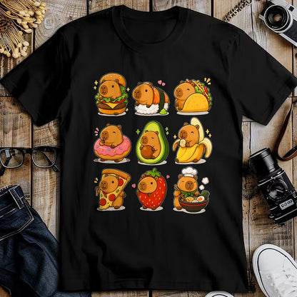 Cute Capybara Shirt, Funny Capybara UnisexT-Shirt/Hoodie/Sweatshirt HLT00 - Capybara Food Kawaii Cute Animal Foodie Funny Cartoon T-Shirt