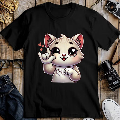 Cat Love Shirt, Funny Cat Lover Gift UnisexT-Shirt/Hoodie/Sweatshirt HLT00 - Kitten Cute Cat Making Love You Hand Sign Language ASL T-Shirt