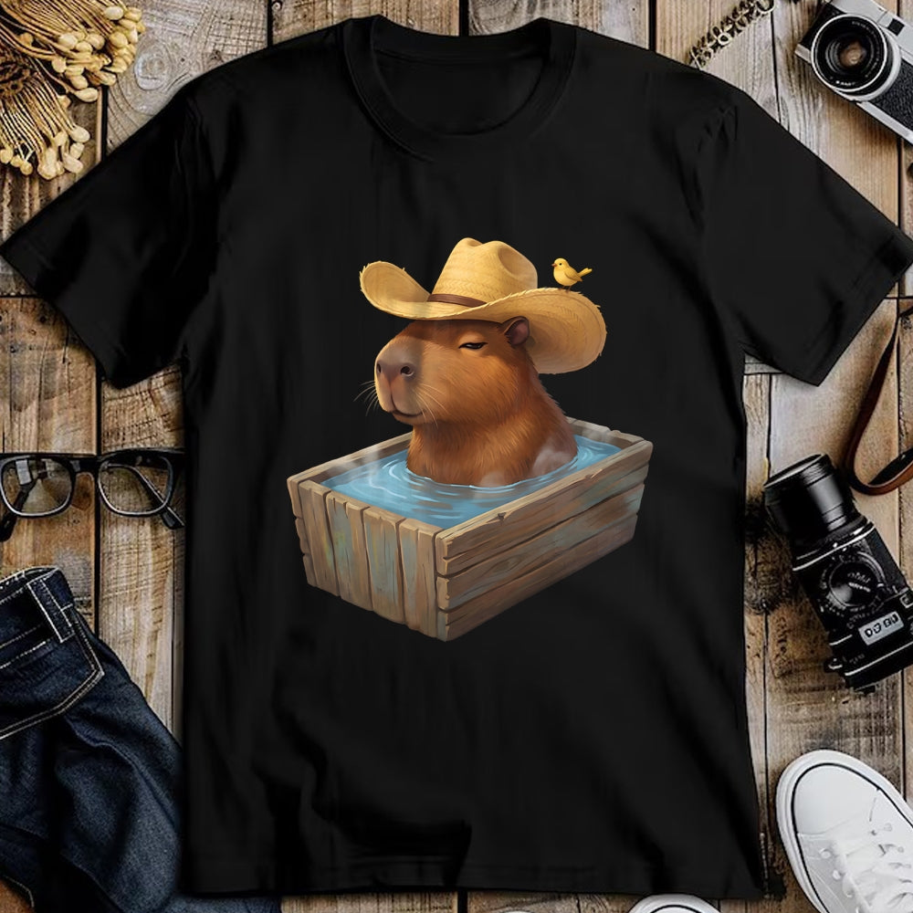 Cute Capybara Shirt, Funny Capybara Unisex T-Shirt/Hoodie/Sweatshirt HLT00 - Cute Capybara Wearing Cowboy Hat in Bathtub Funny Western T-Shirt