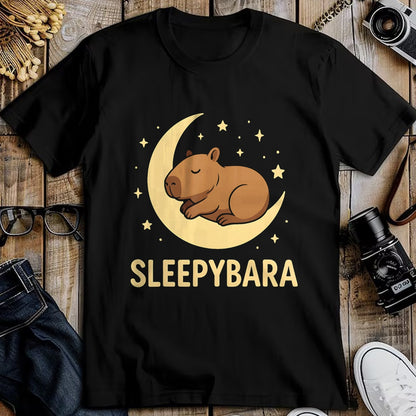 Cute Capybara Shirt, Funny Capybara Unisex T-Shirt/Hoodie/Sweatshirt HLT00 - Cute Sleepybara Funny Capybara Sleeping on Moon Graphic T-Shirt