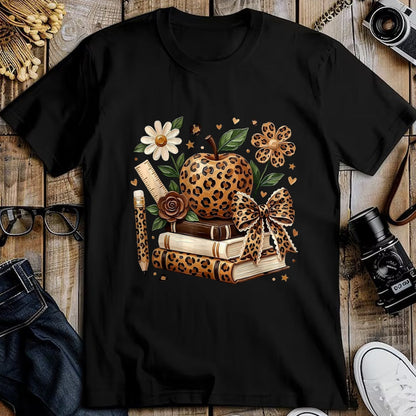 Best Student Shirt, Funny Back To School UnisexT-Shirt/Hoodie/Sweatshirt HLT00 - Leopard Apple Floral Coquette Bow Book Pencil Back to School T-Shirt, Women, White, Medium