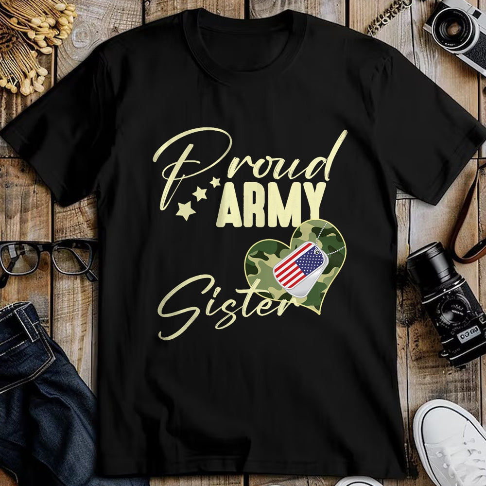 Gift for Dad Shirt, Funny Dad Unisex T-Shirt/Hoodie/Sweatshirt HLT00 – Proud Army SISTER Camouflage Dog Tag USA American Flag T-Shirt