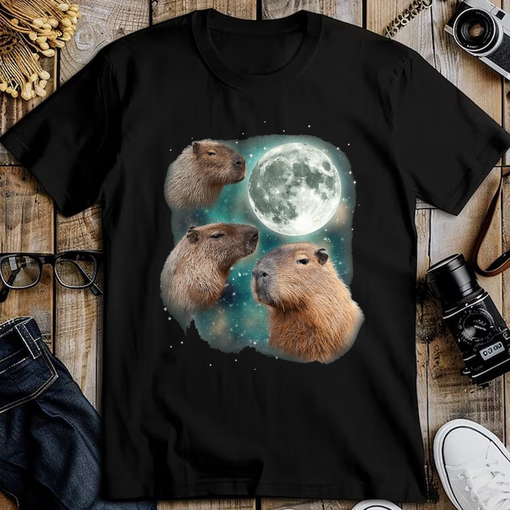Cute Capybara Shirt, Funny Capybara UnisexT-Shirt/Hoodie/Sweatshirt HLT00 - 3 Capybara Moon Giant Rodents Weird Howling Parody T-Shirt, Men, Black, 3X-Large