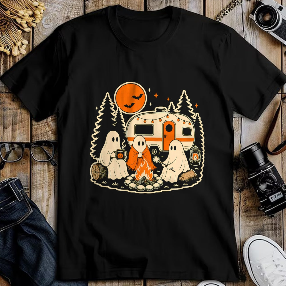 Funny Camping Shirt, Gift For Camping Lover Unisex T-Shirt/Hoodie/Sweatshirt HLT00 - Halloween Camping Ghost Camper Vintage Style T-Shirt