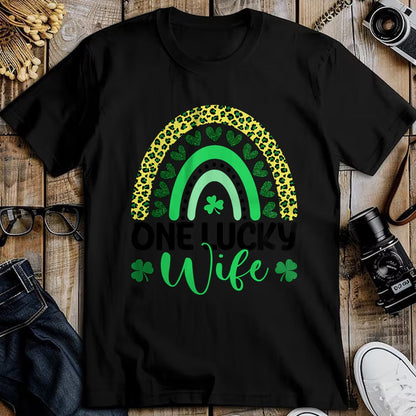 Best Wife Shirt, Wife and Husband Unisex T-Shirt/Hoodie/Sweatshirt HLT00 - Gift for wife T shirt, lucky wife   One Lucky Wife Leopard Rainbow Saint Patrick's Day T-Shirt