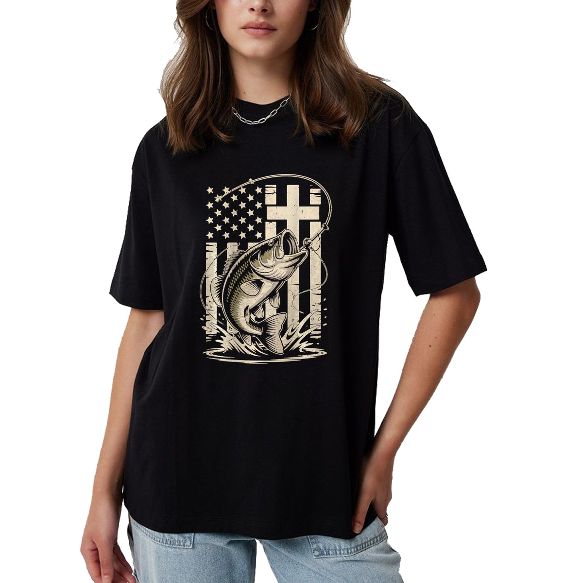 Funny Fishing Shirt, Gift For Fishing Lover Unisex T-Shirt/Hoodie/Sweatshirt HLT00 - Christian Fishing Camo Bass Fish American Flag Fishing Faith T-Shirt