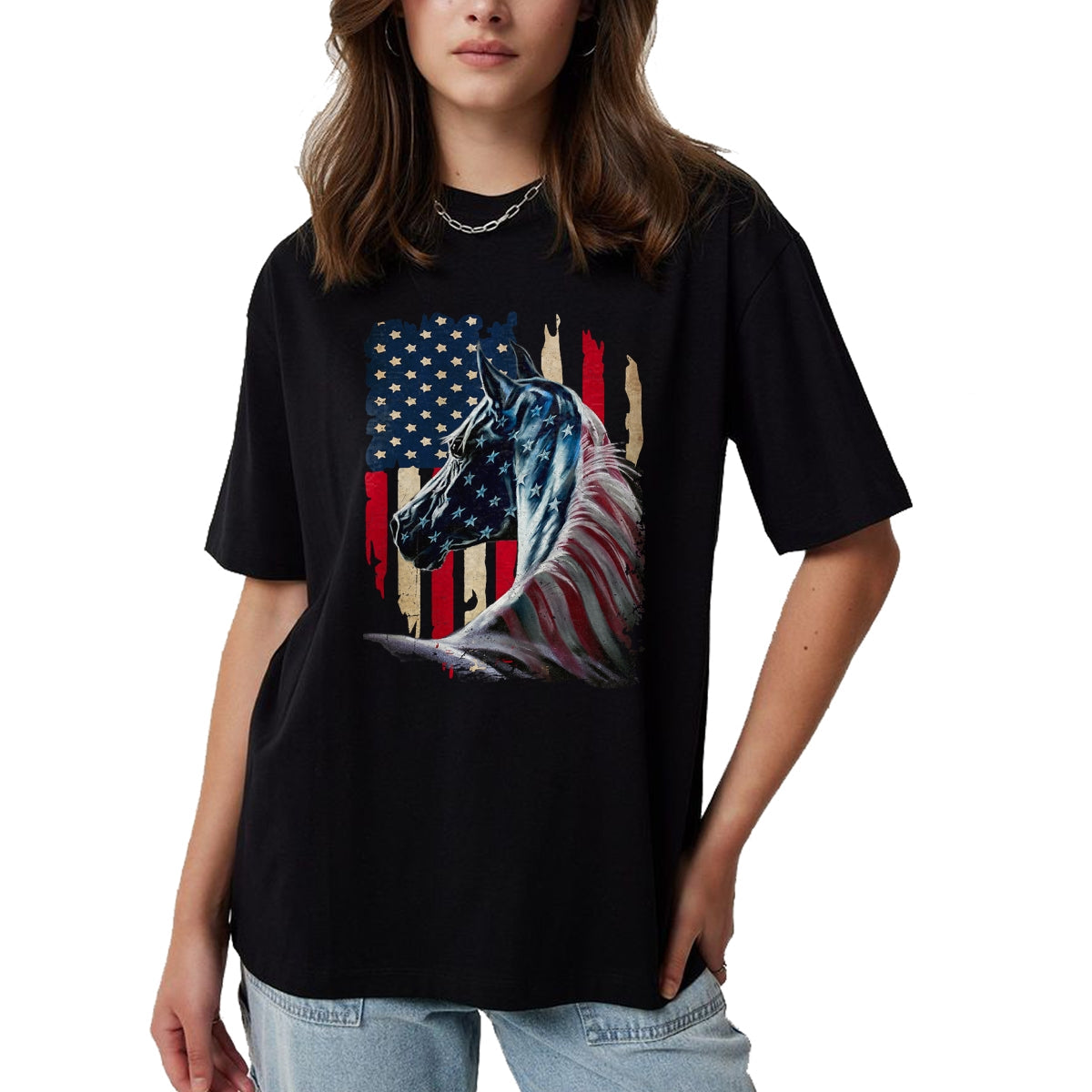 Best Horse Lover Shirt , Funny Horse UnisexT-Shirt/Hoodie/Sweatshirt HLT00 - Patriotic Horse American Flag - Horse Vintage T-Shirt Small