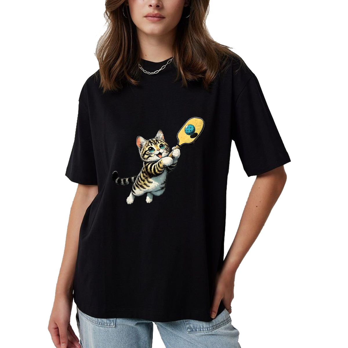 Funny Pickleball Shirt, Pickleball Lover Unisex T-Shirt/Hoodie/Sweatshirt HLT00 - Funny Kitten Playing Pickleball Cute Cat Pickleball Player T-Shirt