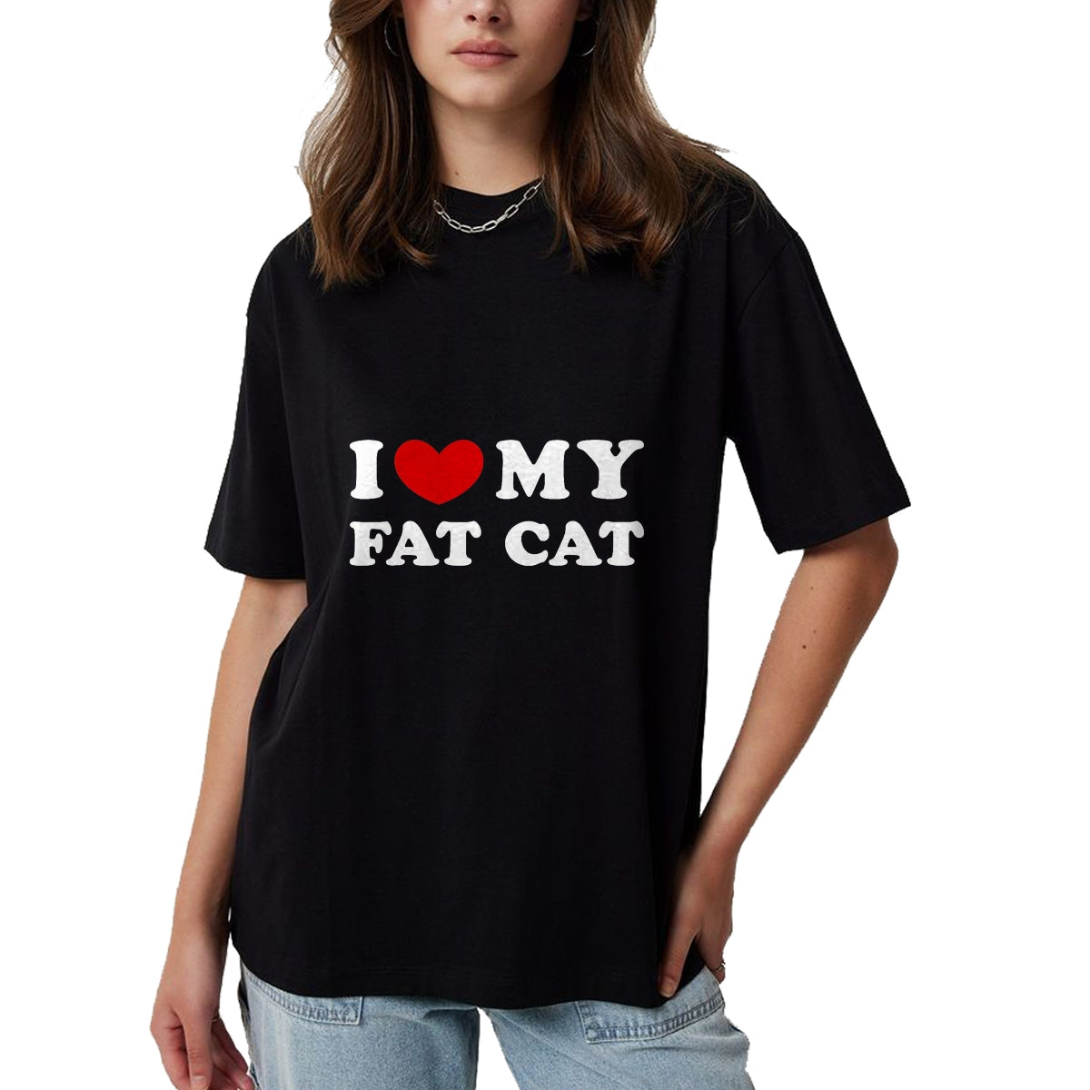 Cat Love Shirt, Funny Cat Lover Gift UnisexT-Shirt/Hoodie/Sweatshirt HLT00 - I Love My Fat Cat, I Heart My Fat Cat T-Shirt, Men, Black, 3X-Large