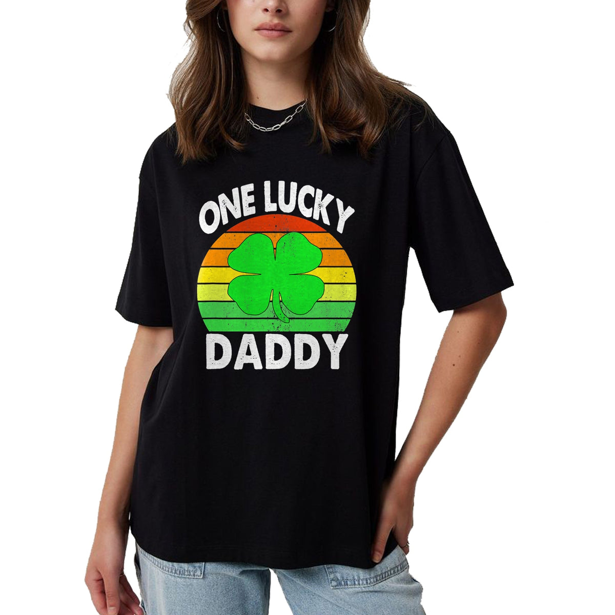 Gift for Dad Shirt, Funny Dad Unisex T-Shirt/Hoodie/Sweatshirt HLT00 – One Lucky Dad Funny Father Irish Clovers St Patrick_s Day T-Shirt