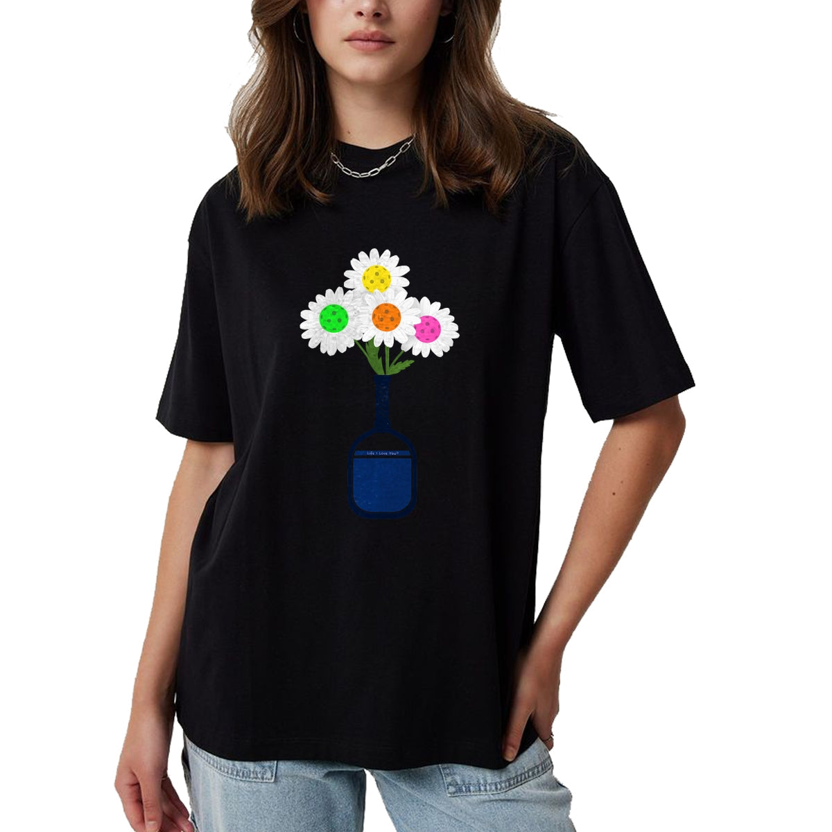 Funny Pickleball Shirt, Pickleball Lover Unisex T-Shirt/Hoodie/Sweatshirt HLT00 - Pretty Pickleball Flowers in Paddle Vase - Pickleball T-Shirt