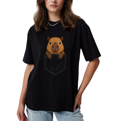 Cute Capybara Shirt, Funny Capybara Unisex T-Shirt/Hoodie/Sweatshirt HLT00 - Funny Capybara Peeking in Pocket Capy Rodent Animal Lover T-Shirt