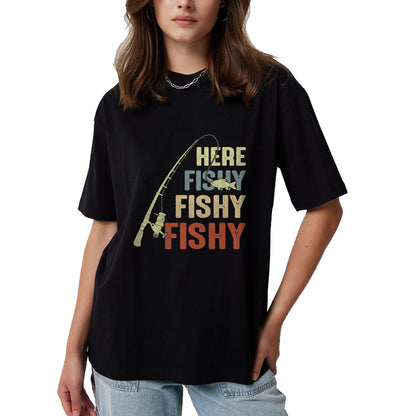 Funny Fishing Shirt, Gift For Fishing Lover Unisex T-Shirt/Hoodie/Sweatshirt HLT00 - Here Fishy Fishy Fishy Fishing Angler Deep Sea Fishing Funny T-Shirt