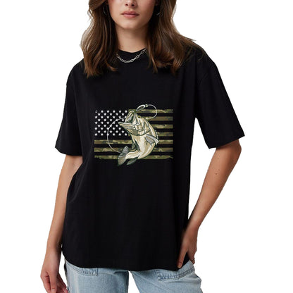 Funny Fishing Shirt, Gift For Fishing Lover Unisex T-Shirt/Hoodie/Sweatshirt HLT00 - Fishing Camouflage US American Flag Bass Fish Fisherman Camo T-Shirt